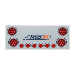 SS Rear Center Panel With 4X Red LED 4" Light & 6X Red LED 2" Light & Bezel -Red Lens (No LP Holes)-CS - United Pacific 34152