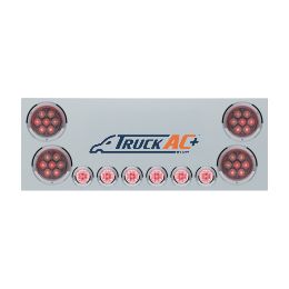 SS Rear Center Panel With 4X Red LED 4" Light & 6X Red LED 2" Light & Bezel (No LP Holes)-Clear Lens -CS - United Pacific 34153