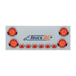 SS Rear CP With 4X 7 LED 4" Reflector Lights & 6X 9 LED 2" Lights & Visors (No LP Holes)-Red LED & Lens - United Pacific 34154