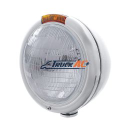 Stainless Steel Classic Headlight 6014 Bulb & Turn Signal - Amber Lens - United Pacific 30373