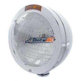 Stainless Steel Bullet Classic Headlight 6014 Bulb & Turn Signal - Amber Lens - United Pacific 31193