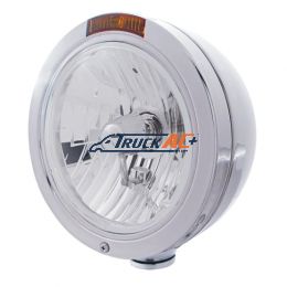 Stainless Steel Bullet Classic Headlight Crystal H4 Bulb & Turn Signal - Amber Lens - United Pacific 31199