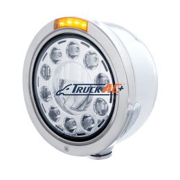 Stainless Bullet Half Moon Headlight 11 LED Bulb & Dual Mode LED Signal - Amber Lens - United Pacific 31568