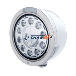Stainless Bullet Half Moon Headlight 11 LED Bulb & Dual Mode LED Signal - Clear Lens - United Pacific 31569