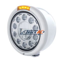 Stainless Classic Half Moon Headlight 11 LED Bulb & LED Signal - Amber Lens - United Pacific 31570