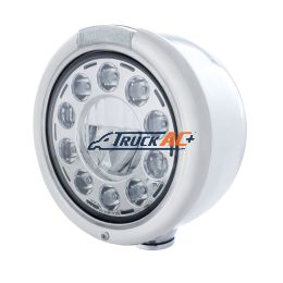 Stainless Classic Half Moon Headlight 11 LED Bulb & Dual Mode LED Signal-Clear Lens - United Pacific 31573
