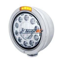 Stainless Bullet Classic Headlight 11 LED Bulb With Dual Mode LED Signal - Amber Lens - United Pacific 31576