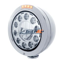 Stainless Bullet Classic Headlight 11 LED Bulb With Dual Mode LED Signal - Clear Lens - United Pacific 31577