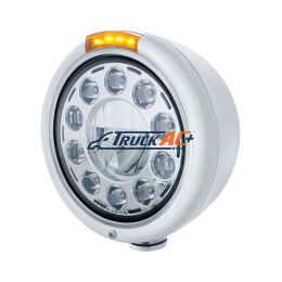 Stainless Classic Headlight 11 LED Bulb & Dual Mode LED Signal - Amber Lens - United Pacific 31580