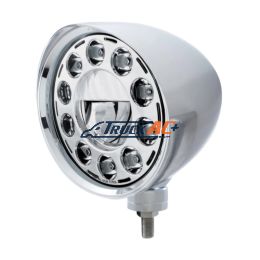 Chrome "Chopper" Headlight With Smooth Visor 11 LED Bulb - United Pacific 31583