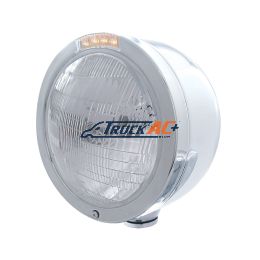 Stainless Steel Bullet Half Moon Headlight 6014 Bulb & LED Turn Signal - Clear Lens - United Pacific 31705