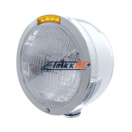 Stainless Steel Bullet Half Moon Headlight H6024 Bulb & LED Turn Signal - Amber Lens - United Pacific 31707