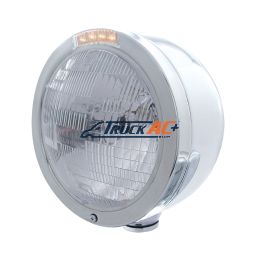 Stainless Steel Bullet Half Moon Headlight H6024 Bulb & LED Turn Signal - Clear Lens - United Pacific 31708