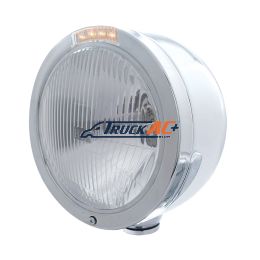Stainless Steel Bullet Half Moon Headlight H4 Bulb & LED Turn Signal - Clear Lens - United Pacific 31711