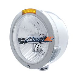 Stainless Steel Bullet Half Moon Headlight Crystal H4 Bulb & LED Turn Signal - Amber Lens - United Pacific 31713