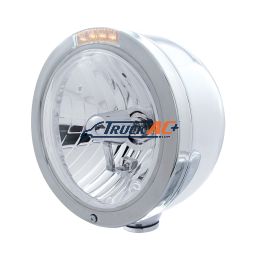 Stainless Steel Bullet Half Moon Headlight Crystal H4 Bulb & LED Turn Signal - Clear Lens - United Pacific 31714
