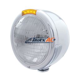 Stainless Steel Classic Half Moon Headlight 6014 Bulb & LED Turn Signal - Amber Lens - United Pacific 31719