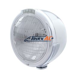 Stainless Steel Classic Half Moon Headlight 6014 Bulb & LED Turn Signal - Clear Lens - United Pacific 31720