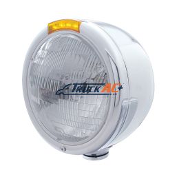Stainless Steel Classic Half Moon Headlight H6024 Bulb & LED Turn Signal - Amber Lens - United Pacific 31722