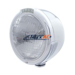 Stainless Steel Classic Half Moon Headlight H6024 Bulb & LED Turn Signal - Clear Lens - United Pacific 31723