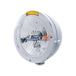 Stainless Steel Bullet Classic Headlight Crystal H4 Bulb & LED Turn Signal - Amber Lens - United Pacific 31743