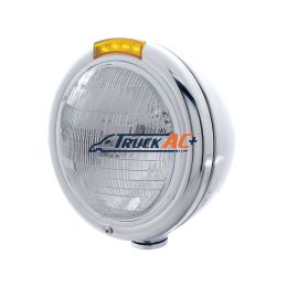 Stainless Steel Classic Headlight 6014 Bulb & LED Turn Signal - Amber Lens - United Pacific 31749