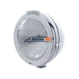 Stainless Steel Classic Headlight 6014 Bulb & LED Turn Signal - Clear Lens - United Pacific 31750