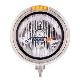Stainless Steel Classic Headlight Crystal H4 Bulb & LED Turn Signal - Clear Lens - United Pacific 31759