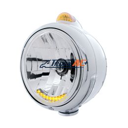 Stainless Steel Guide 682-C Headlight H4 With 6 Amber LED & Dual Mode LED Signal-Amber Lens - United Pacific 32036