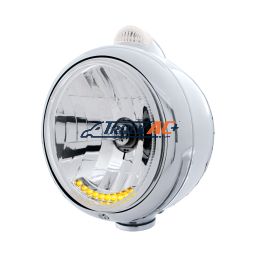 Stainless Steel Guide 682-C Headlight H4 With 6 Amber LED & Dual Mode LED Signal-Clear Lens - United Pacific 32037