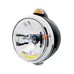 Black Guide 682-C Headlight H4 With 10 Amber LED & Dual Mode LED Signal - Amber Lens - United Pacific 32044