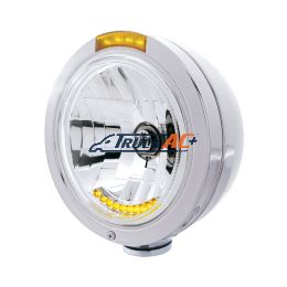 Stainless Steel Bullet Classic Headlight H4 With 10 Amber LED & LED Signal - Amber Lens - United Pacific 32093