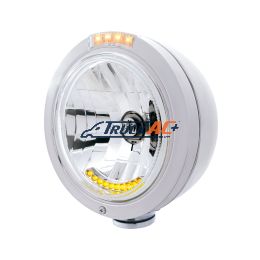 Stainless Steel Bullet Classic Headlight H4 With 10 Amber LED & LED Signal - Clear Lens - United Pacific 32094