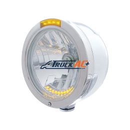 Stainless Steel Bullet Half Moon Headlight H4 With 10 Amber LED & Dual Mode LED Signal-Amber Lens - United Pacific 32095