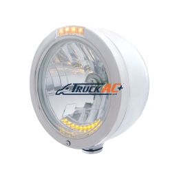 Stainless Steel Bullet Half Moon Headlight H4 With 10 Amber LED & Signal - Clear Lens - United Pacific 32098