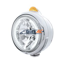 Stainless Steel Guide 682-C Headlight H4 With White LED & Dual Mode LED Signal - Amber Lens - United Pacific 32434