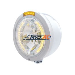Stainless Steel Bullet Half Moon Headlight H4 With Amber LED & Dual Mode LED Signal-Amber Lens - United Pacific 32446