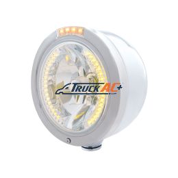Stainless Steel Bullet Half Moon Headlight H4 With Amber LED & Signal - Clear Lens - United Pacific 32449