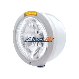 Stainless Steel Bullet Half Moon Headlight H4 With White LED & Signal - Amber Lens - United Pacific 32452