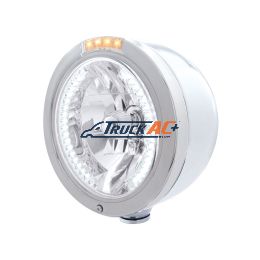 Stainless Steel Bullet Half Moon Headlight H4 With White LED & Signal - Clear Lens - United Pacific 32453