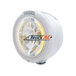 Stainless Steel Classic Half Moon Headlight H4 With Amber LED & Dual Mode LED Signal-Clear Lens - United Pacific 32455