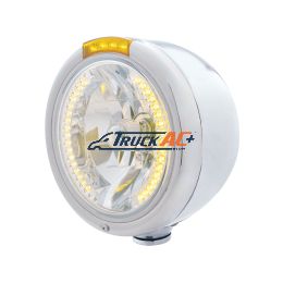 Stainless Steel Classic Half Moon Headlight H4 With Amber LED & Signal - Amber Lens - United Pacific 32456