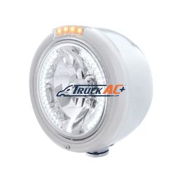 Stainless Steel Classic Half Moon Headlight H4 With White LED & Dual Mode LED Signal-Clear Lens - United Pacific 32459
