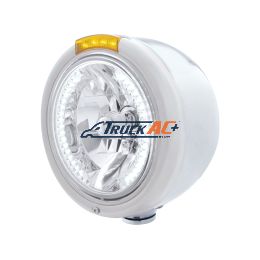 Stainless Steel Classic Half Moon Headlight H4 With White LED & Signal - Amber Lens - United Pacific 32460