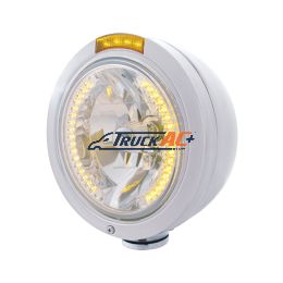 Stainless Steel Bullet Classic Headlight H4 With Amber LED & Dual Mode LED Signal - Amber Lens - United Pacific 32462