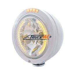 Stainless Steel Bullet Classic Headlight H4 With Amber LED & Dual Mode LED Signal - Clear Lens - United Pacific 32463