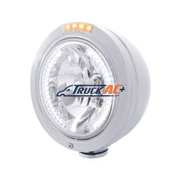 Stainless Steel Bullet Classic Headlight H4 With White LED & Dual Mode LED Signal-Clear Lens - United Pacific 32467