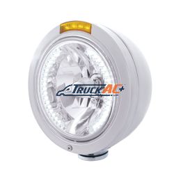 Stainless Steel Bullet Classic Headlight H4 With White LED & Signal - Amber Lens - United Pacific 32468