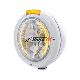 Stainless Steel Classic Headlight H4 With 34 Amber LED & Dual Mode LED Signal - Amber Lens - United Pacific 32470
