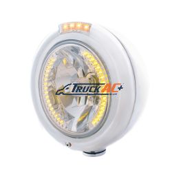 Stainless Steel Classic Headlight H4 With 34 Amber LED & Dual Mode LED Signal - Clear Lens - United Pacific 32471